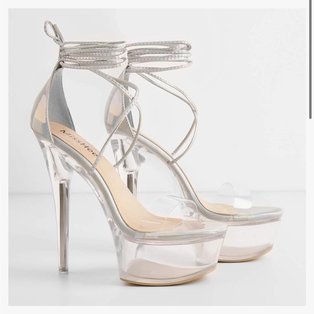 Missguided Silver Strappy Platform Heels